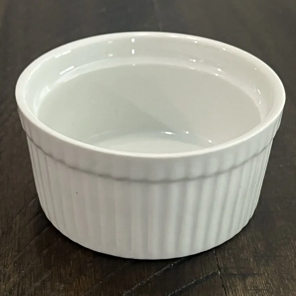 BIA Cordon Bleu Set of 4 Ramekins White Circular Porcelain Ribbed 3.75